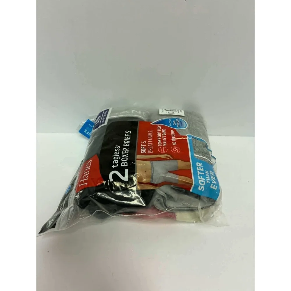 Hanes Mens 2 Pack Tagless Boxer Briefs Black Grey Large 36-38 2349VT
